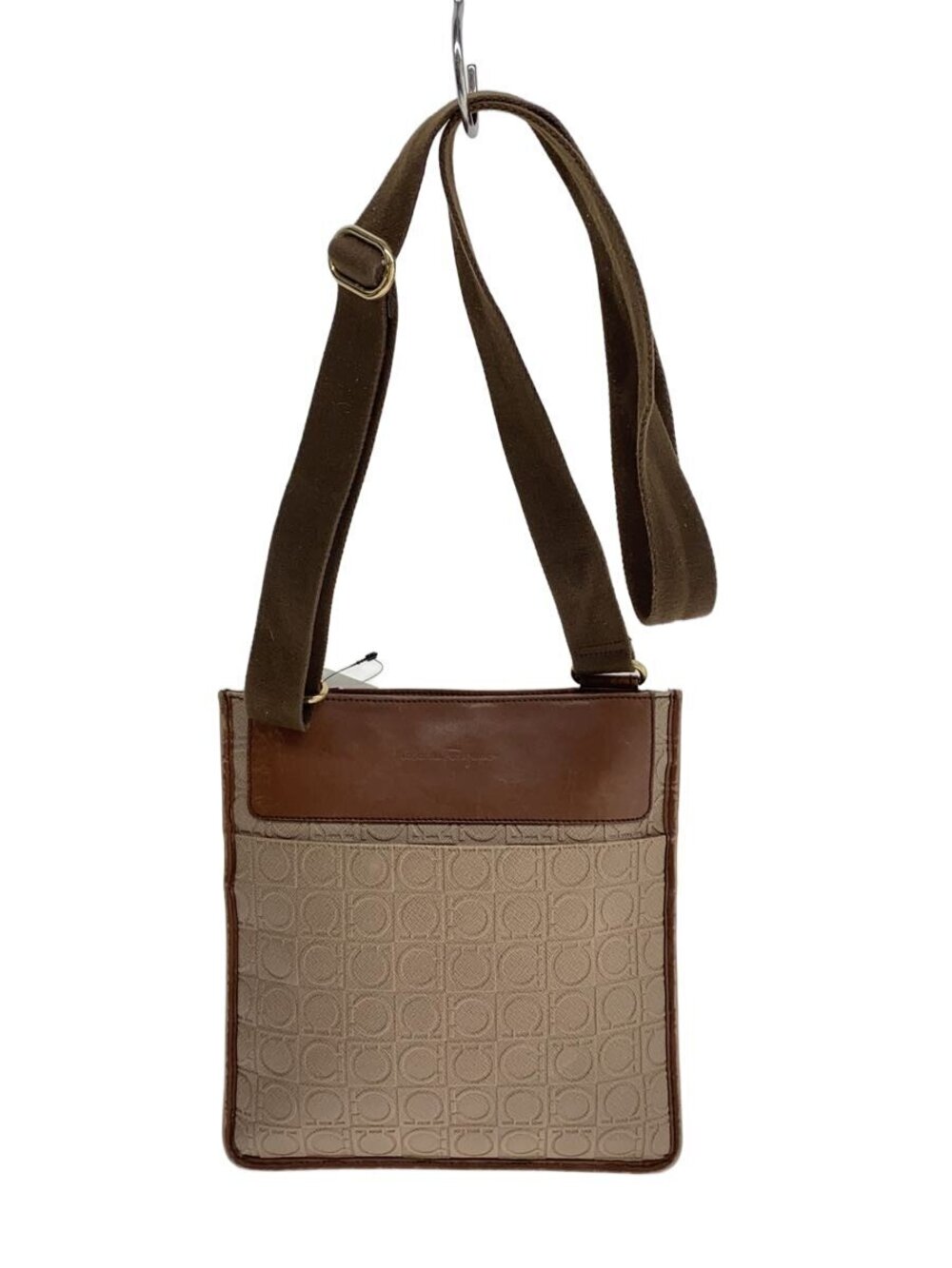 Salvatore Ferragamo Gancini Canvas Leather Crossbody Messenger Bag Brown